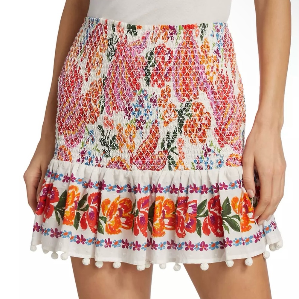 NWOT Farm Rio Anthropologie Large Spring Bananas Floral Smocked‎ Mini Skirt